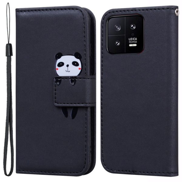 Xiaomi 13 Flip Cover m. Kortholder   Ståfunktion   Strop - Sort (Panda) For Cheap